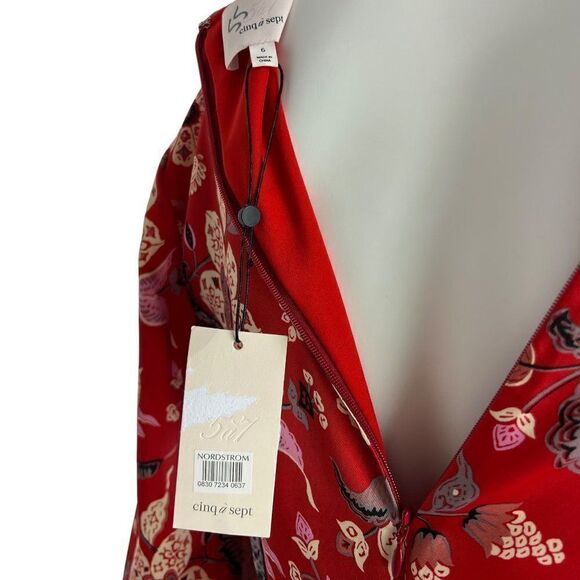 Cinq a Sept Smyth Venetian Red Floral High Slit Midi Dress Size 6 New with Tags - Picture 13 of 13